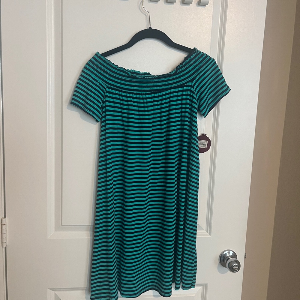 SO Green and Navy Blue Striped Dress